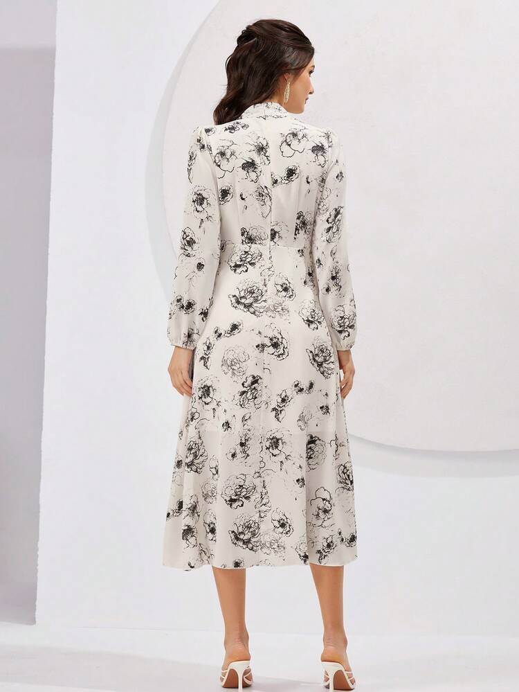 Women's Floral Printed Lantern Sleeve Dress