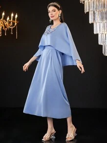 Modelyn Rochie cu decolteu rotund Rochii lungi de seara - Albastru - Vizualizare 4