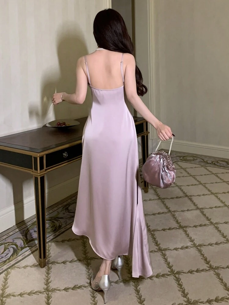 Ladies' Satin Spaghetti Strap Dress, Birthday Prom Dress Sundress,Formal Women Dresses Elegant Women Dresses Maxi Dress