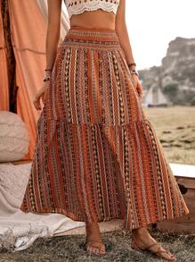 Breezaya Women's Geometric Pattern Holiday Skirt Maxi Women Outfit Fall Cloth For Women - Multicolor - View 1