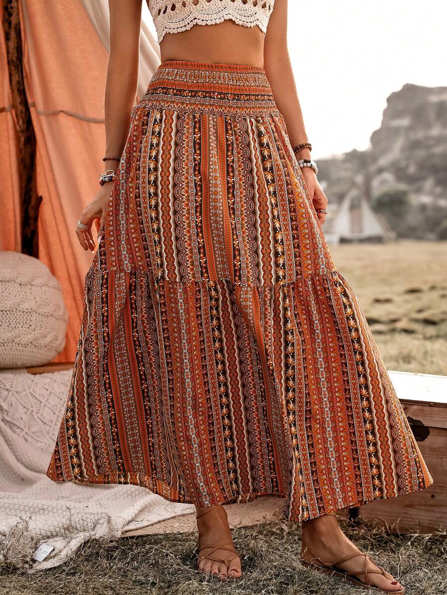 Breezaya Women's Geometric Pattern Holiday Skirt Maxi Women Outfit Fall Cloth For Women - Multicolor - View 1