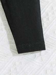 SHEIN Leap Crew Baby Girl Casual Simple Heart Patterned Long Pants Suitable For Spring And Summer - Black - View 3