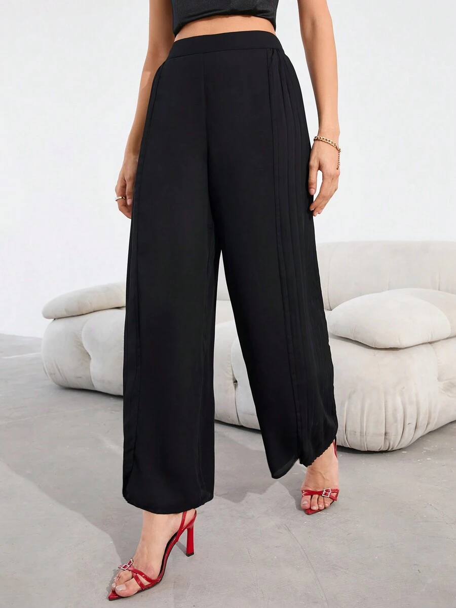 GENKIRA 女式百褶寬腿褲 - 黑色 - 查看 1
