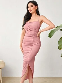 Modelyn Women's Ruched Cami Dress And Jacket Set, Wedding Guest Dress - Pink - View 5