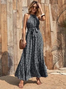 Chiquease 女式掛脖花卉印花連身裙