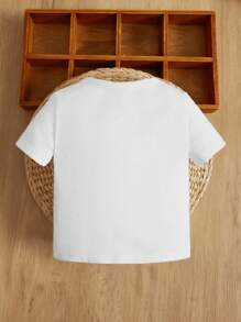 SHEIN Mommy And Me Matching Outfits, Baby Girl Casual Minimalist Heart & Girl Graphic Short Sleeve Round Neck Top, Summer & Cotton Blend - White - View 3