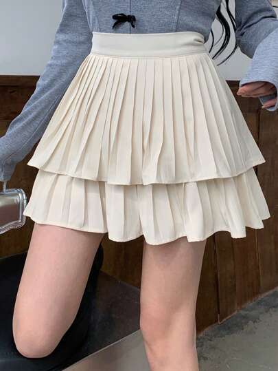 DAZY Women's Solid Color Pleated Mini Skirt,Skorts