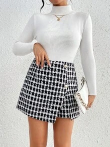 SHEIN Frenchy Pantalones Cortos De Cuadros Con Abertura Lateral Para Mujeres