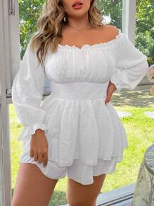 Breezaya 女款大尺碼白色燈籠袖連身褲 - 白色 - 查看 1