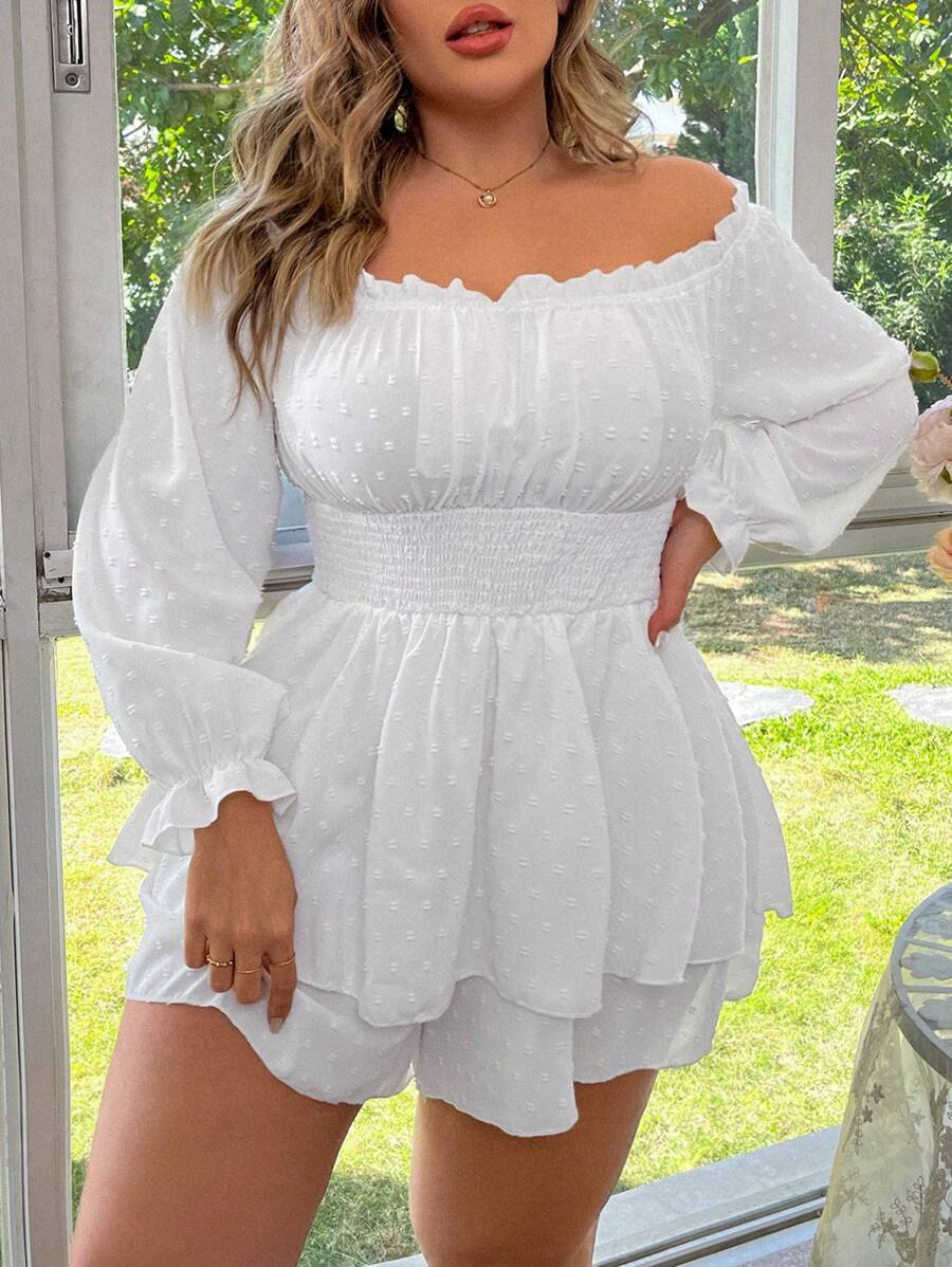 Breezaya 女款大尺碼白色燈籠袖連身褲 - 白色 - 查看 1