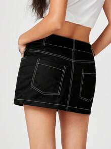 SHEIN EZwear Low Waist Color Blocking A-Line Skirt - Black - View 1