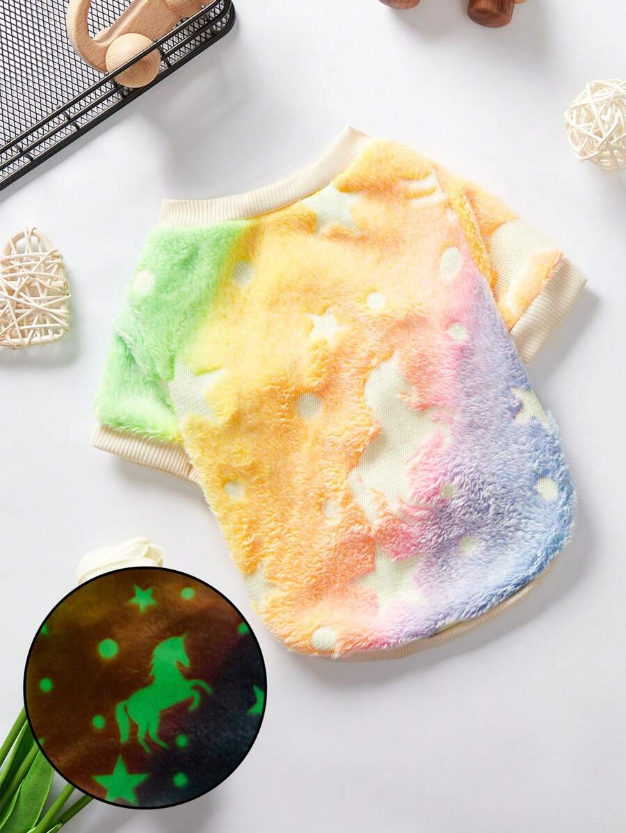 PETSIN (With Luminous Effect) Rainbow Gradient Illuminating Stars & Unicorn Patterned Fleece Without Hat, 1 Pc - Multicolor - View 1