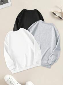 INAWLY Round Neck Long Sleeve Sweatshirt - Multicolor - View 2