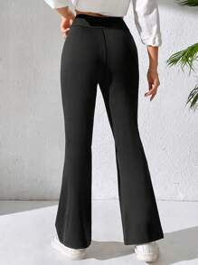 SHEIN PETITE Của phụ nữ Màu thuần Quần loe - màu đen - Xem 2