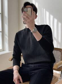 DAZY 男士纯色立领高领毛衣 - 黑色 - 查看 5