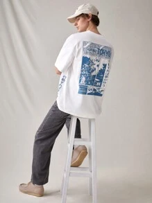 SWAVVY 宽松男士针织休闲印花T恤 - 白色 - 查看 1