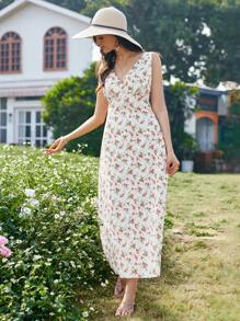 Aveloria Floral Printed V-Neck Bodycon Dress