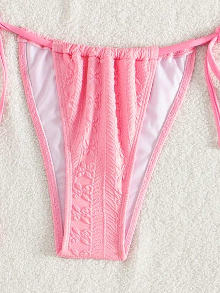 Women's Color Block Bowknot Decoration Halter Bikini Set Valentine Summer Beach