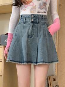 DAZY Women's Frayed A-Line Denim Skirt Summer