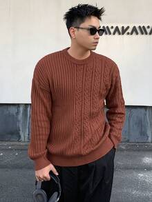 Men Cable Knit Drop Shoulder Sweater Fall,Winter - Red - View 3