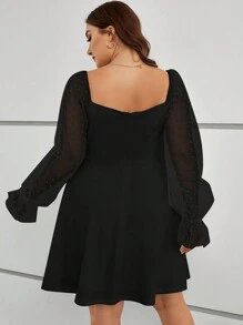 SHEIN Privé Plus Size Women's Mesh Sweetheart Neckline Long Sleeve Dress - Black - View 2