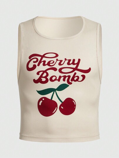 Men's Cherry Pattern Ribbed Tank Top, School