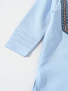 Baby Boy Bohemian Style Long Sleeve Round Neck Long Pants Spring Fall Robe Set - Blue and White - View 4