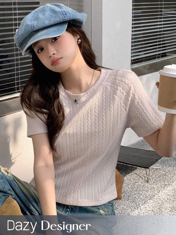 Women's Solid Color Raglan Sleeve T-Shirt Summer Preppy Tops