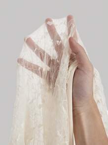 SHEIN MOD Semi-Sheer Lace Top With Flare Sleeve And Tie Detail - Apricot - View 5