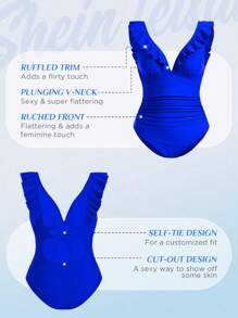 Swim Vcay 荷葉邊褶邊連體泳衣