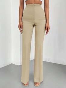 EURMUSE Solid Color Casual Flared Trousers - Beige - View 5