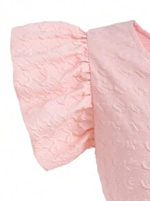 SHEIN Cô gái Tween Màu thuần Không đối xứng Vòng cổ Bowknot Đồ trang trí Đầm - Hồng - Xem 5