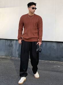 Men Cable Knit Drop Shoulder Sweater Fall,Winter - Red - View 8