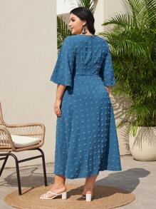 Mulvari Plus Size Jacquard Bell Sleeve Dress - Blue - View 2