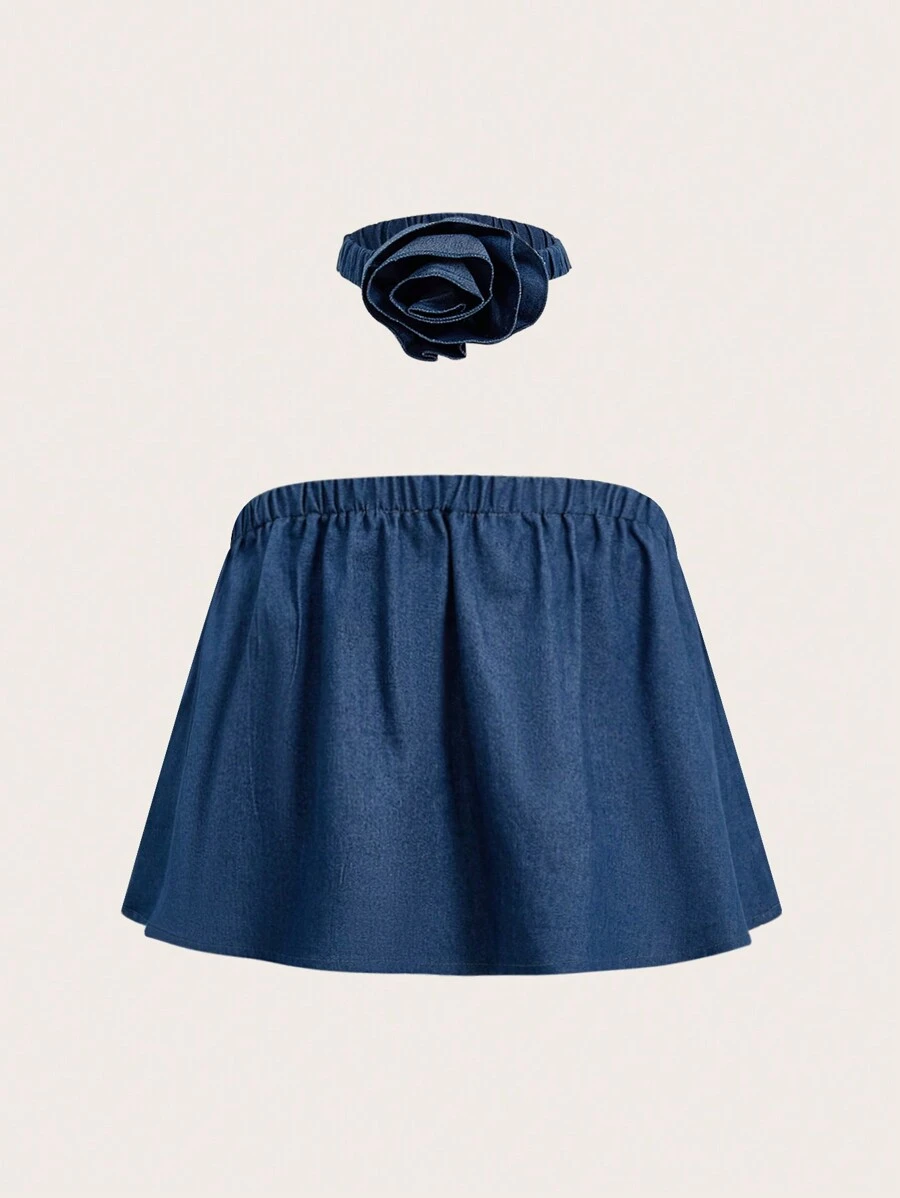 GENKIRA Strapless Denim Top - Dark Wash - View 1