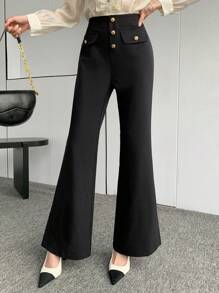 DAZY 女士商务休闲开衩喇叭裤 - 黑色 - 查看 4