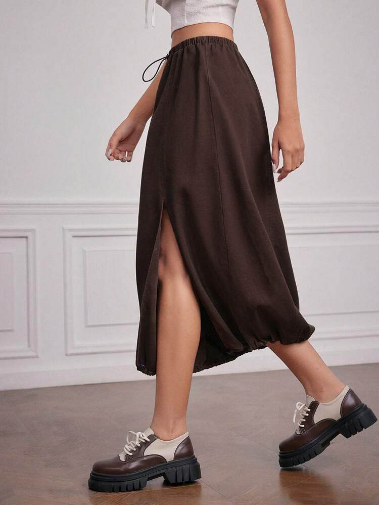 Women's Solid Color Side Slit Skirt