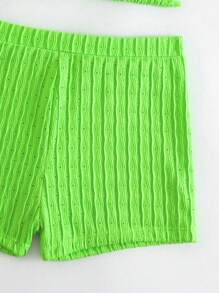 BamGleam Summer Beach Ladies' Textured Halter Neck Two-Piece Bikini Set - Lime Green - View 5