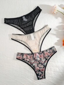 女式花卉印花三角褲（3件/包） - 彩色 - 查看 2