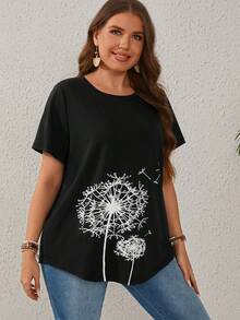 EMERY ROSE Kích thước lớn Của phụ nữ Bồ công anh In Ngắn tay Áo thun - màu đen - Xem 5