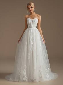 无肩带贴花性感婚纱