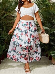 SHEIN Unity Plus Size Women's Floral Printed Skirt Fall Cloth For Women - Multicolor - View 4