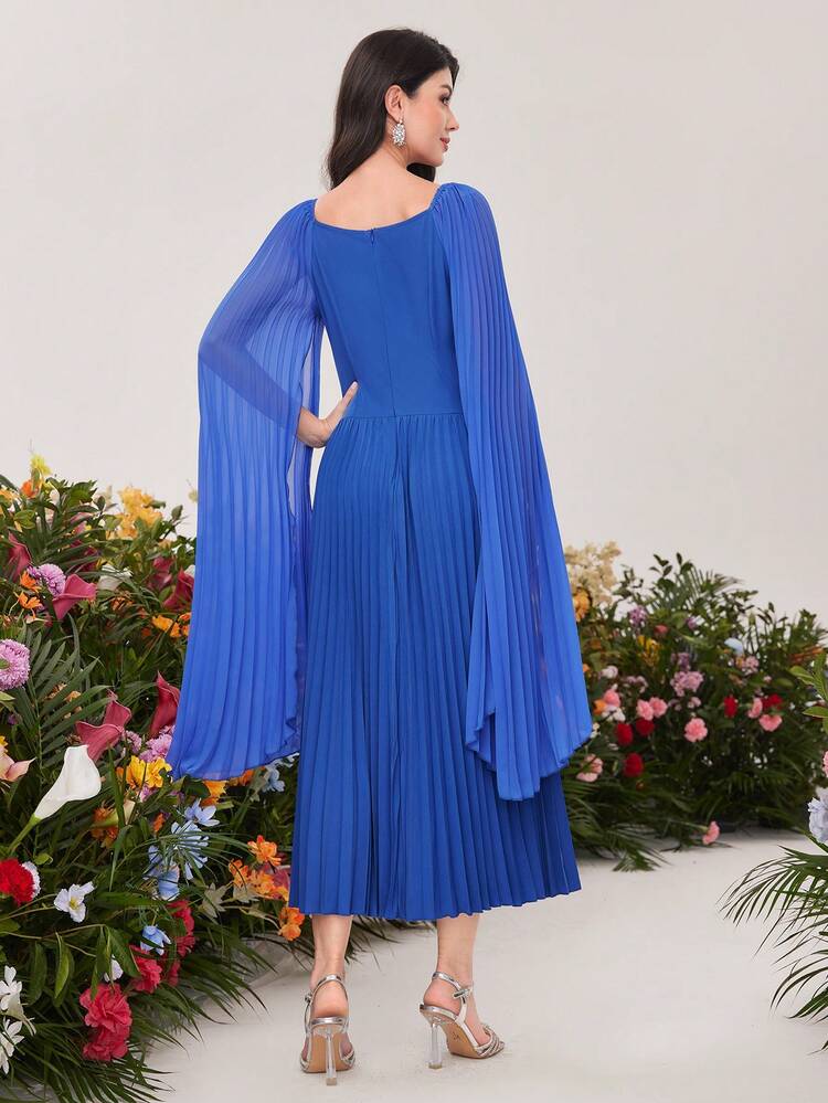 Women's Cape Sleeve & Pleated Dress Long Evening Dresses Fall Cloth For Women