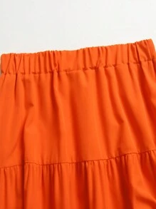 Falda larga de cintura alta con diseño de vacaciones de otoño/invierno, de estilo minimalista, casual y versátil, de múltiples capas, con cintura elástica y vuelo, de alta gama, para mujeres - Naranja - Ver 3