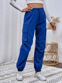 SHEIN Unity Pocket Design Jogger Cargo Pants - Royal Blue - View 3
