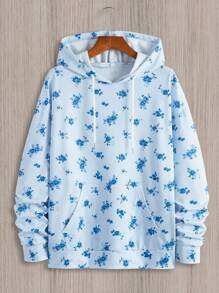 Manfinity Homme 男款休閒寬鬆連帽衫,滿版印花設計 - 藍色 - 查看 1