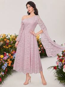 Modelyn One Shoulder Floral Printed Casual Dress Long Evening Dresses