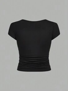 SHEIN EZwear 女士多色針織v領短袖修身t恤 - 彩色 - 查看 6