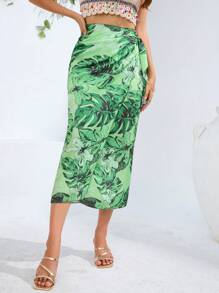 Aveloria Falda Envolvente Con Estampado Tropical Y Detalles De Corbata