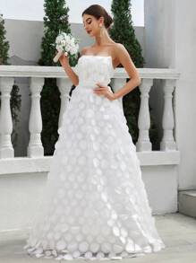 SHEIN Belle Lace Up Back, 3d Decorated Wedding Dress - White - View 3
